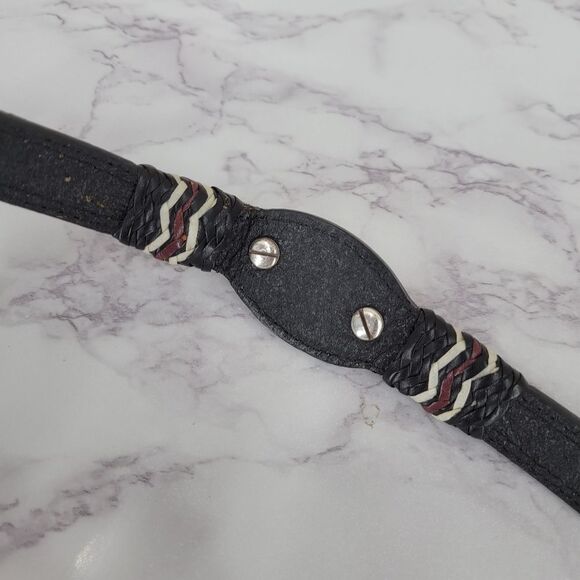 Justin Vintage Cowhide Black Leather Belt with Silver Buckle Conchos Aztec Inlay